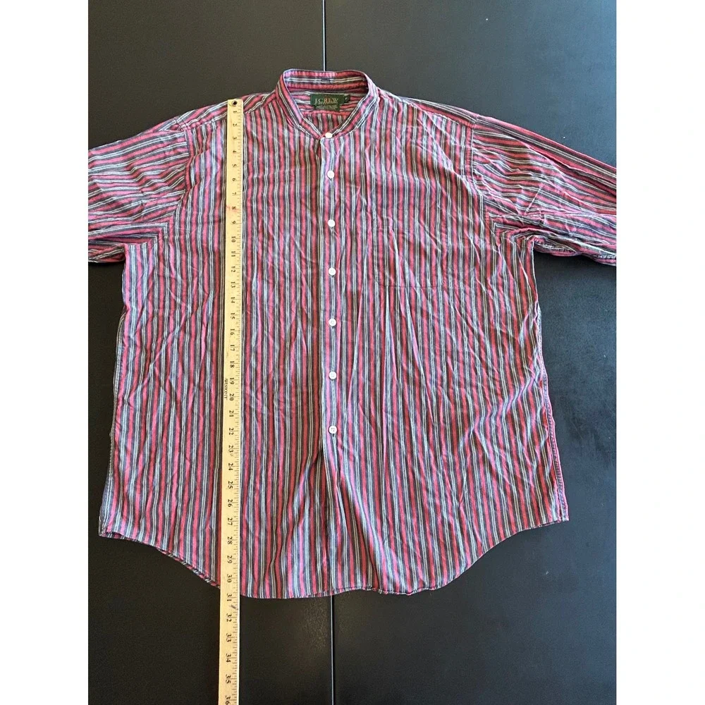 VTG J Crew Outfitters Mens XL Grandad Band Collar Shirt Striped Cotton Hong Kong